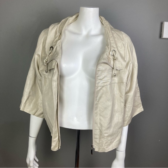 Sandro linen jacket size large neutral boxy spring nautical minimal relaxed crop - Picture 7 of 9